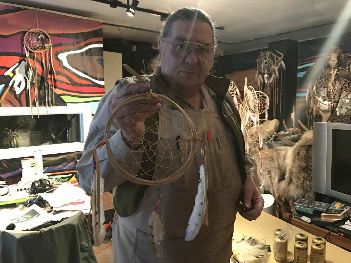 Each youth that participates in the workshop will learn how to make one of these dream catchers with artist Nick Huard. (Jessica Deer, The Eastern Door)